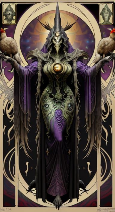 Surreal Chicken Monster in Alphonse Mucha Style