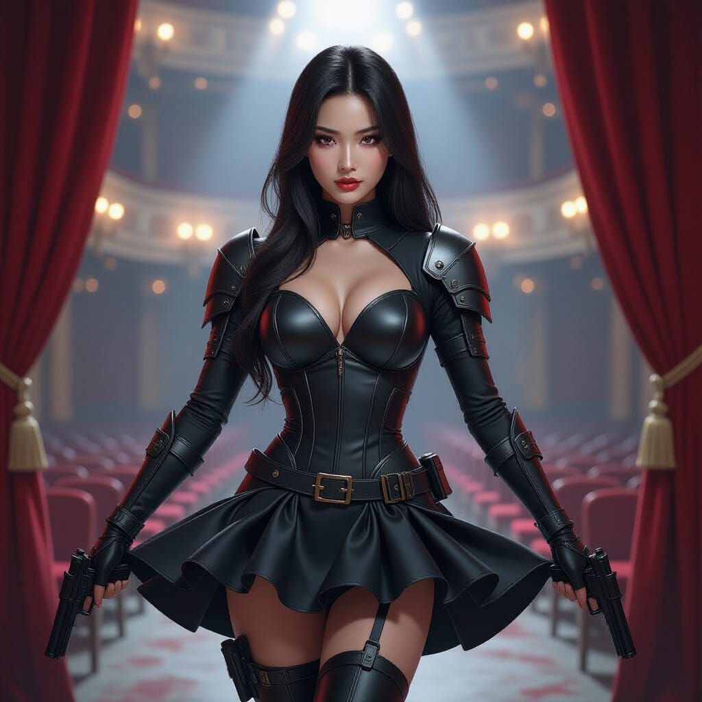 Futuristic Asian Warrior in Abandoned Theater