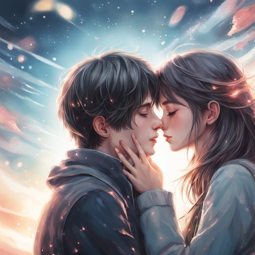 Intimate Hyperrealistic Couple in Whimsical Embrace