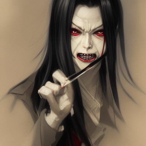 Sinister Kuchisake Onna in Greg Rutkowski Style