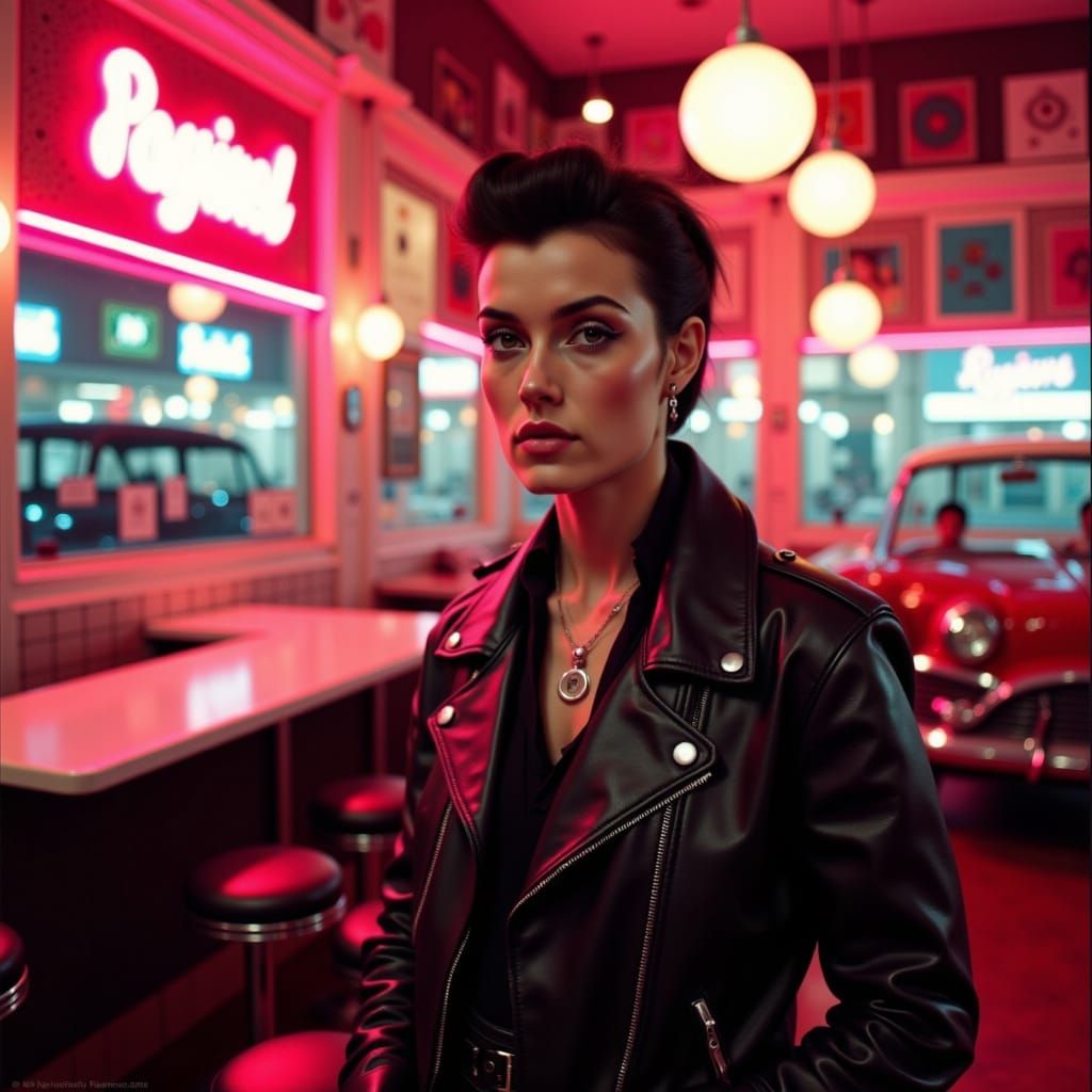 1950s Greaser in Diner: Retro Kodachrome Photography