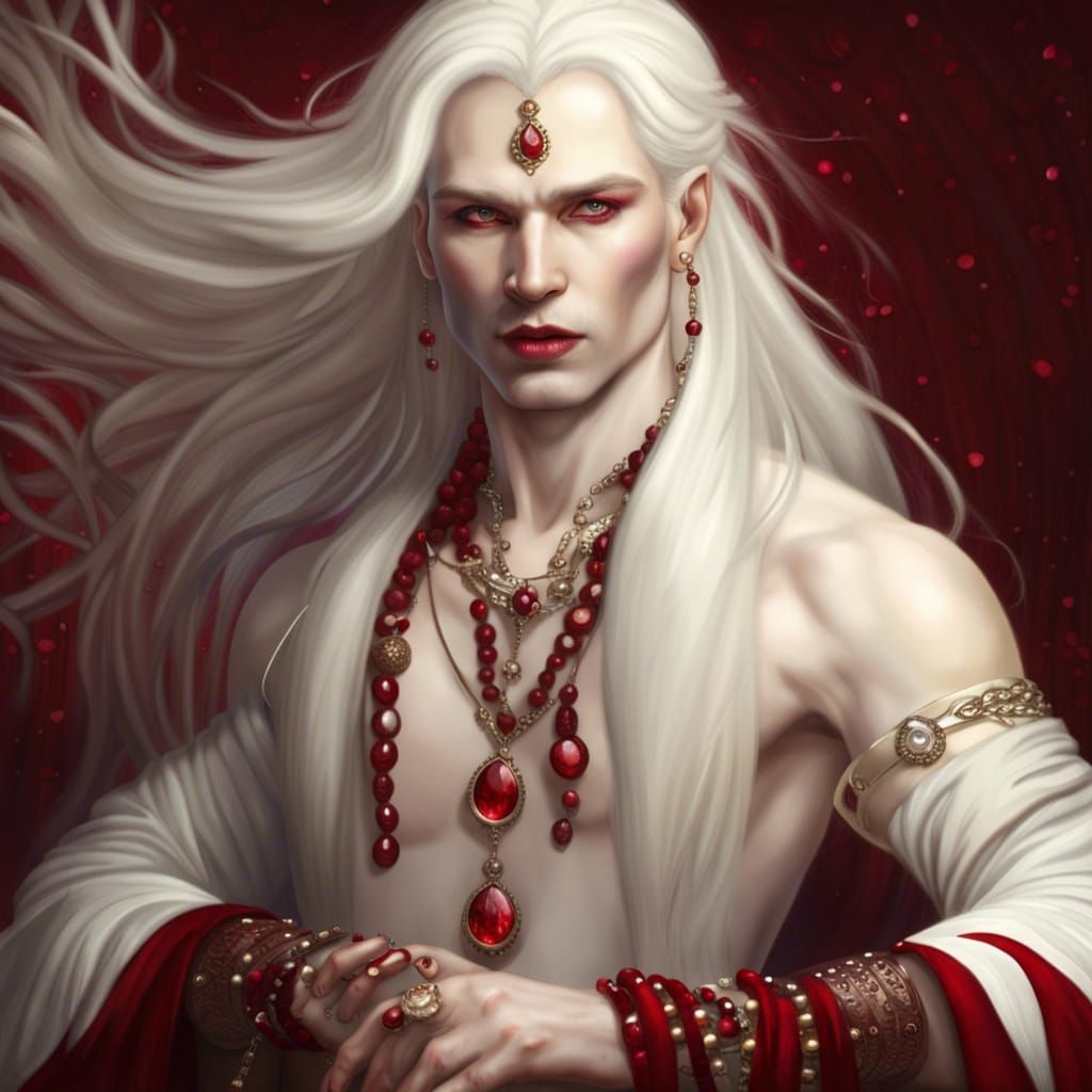 Elegant Albino Dancer with Ruby Adornments