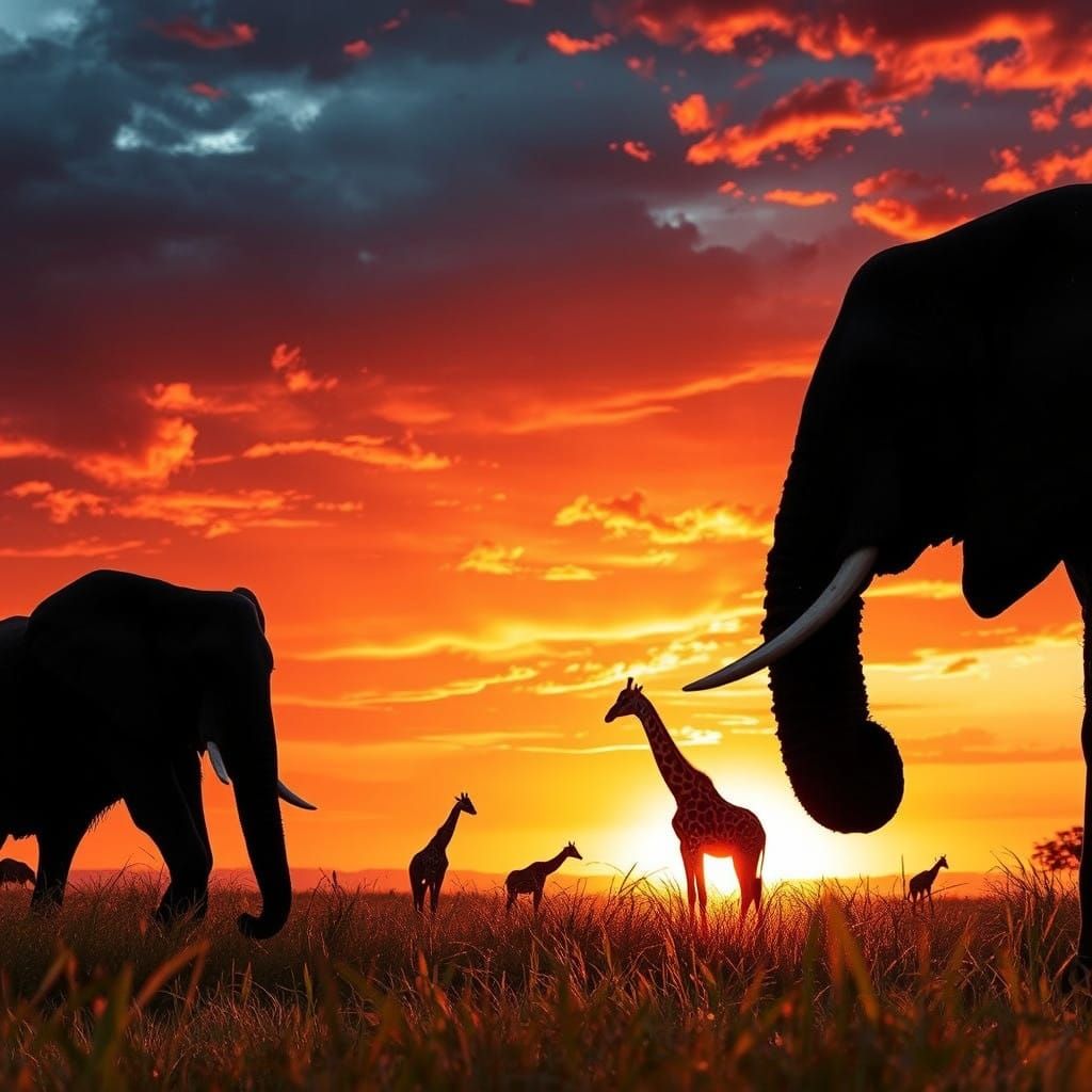 Savanna Sunset with Majestic Silhouettes