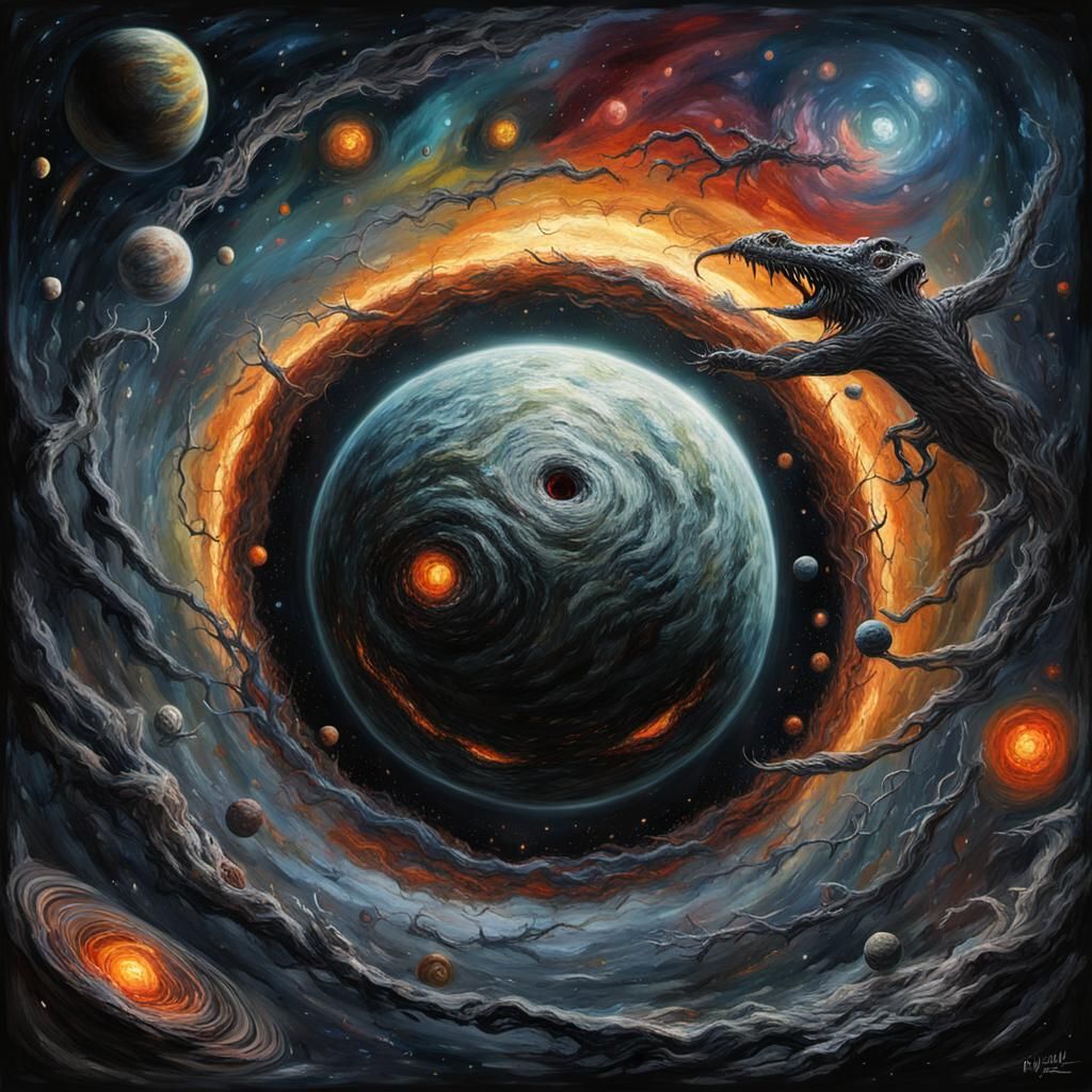 Grotesque Face in Space, Impressionist Impasto Painting