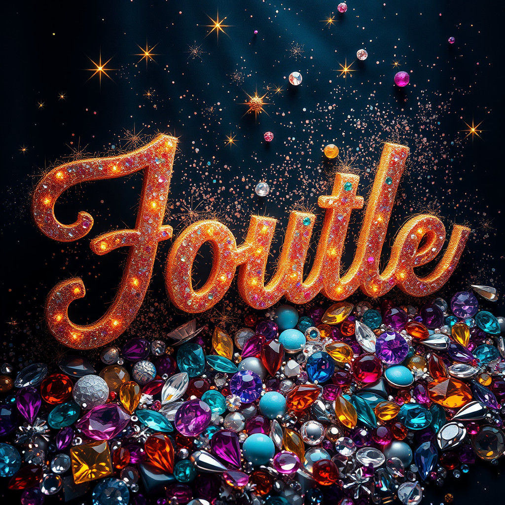 Luxurious Glittering Gems and Calligraphy in Art Deco Style