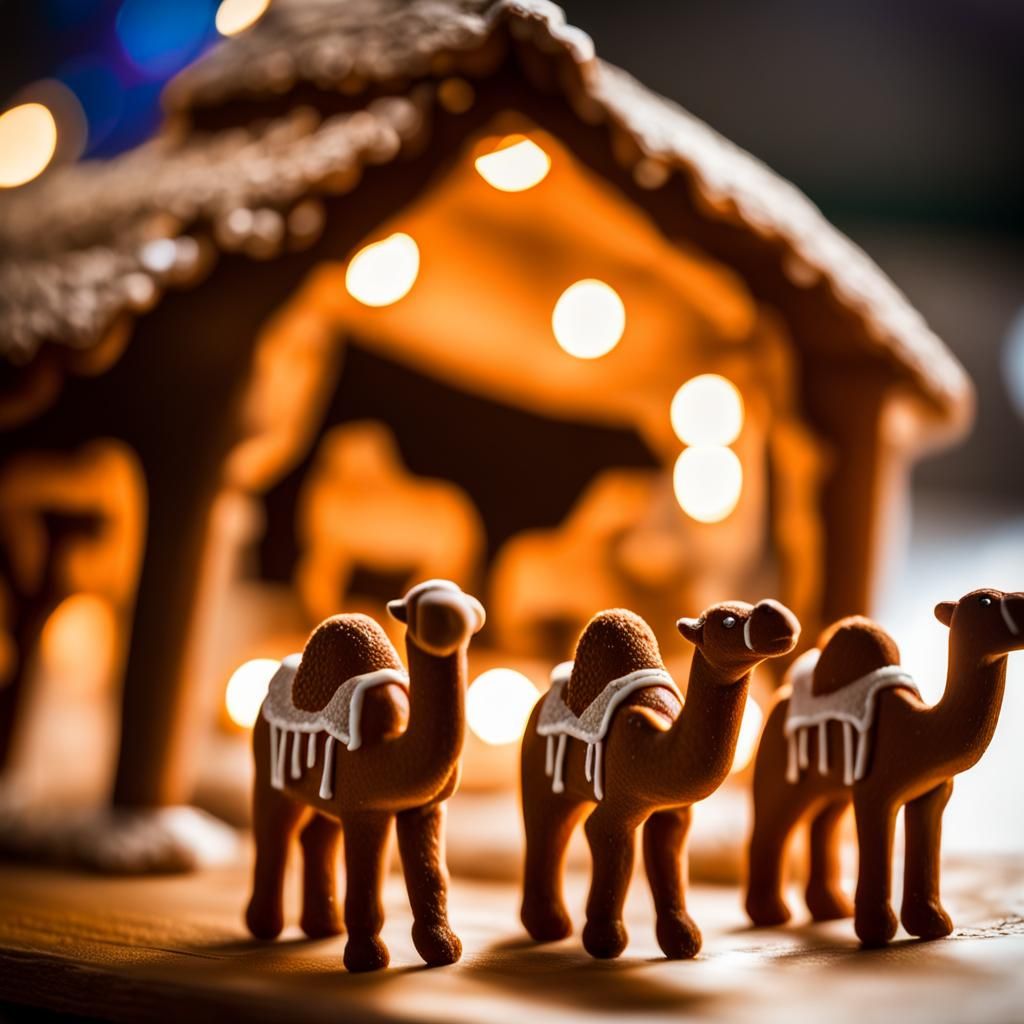 Gingerbread Camels in a Nativity Scene