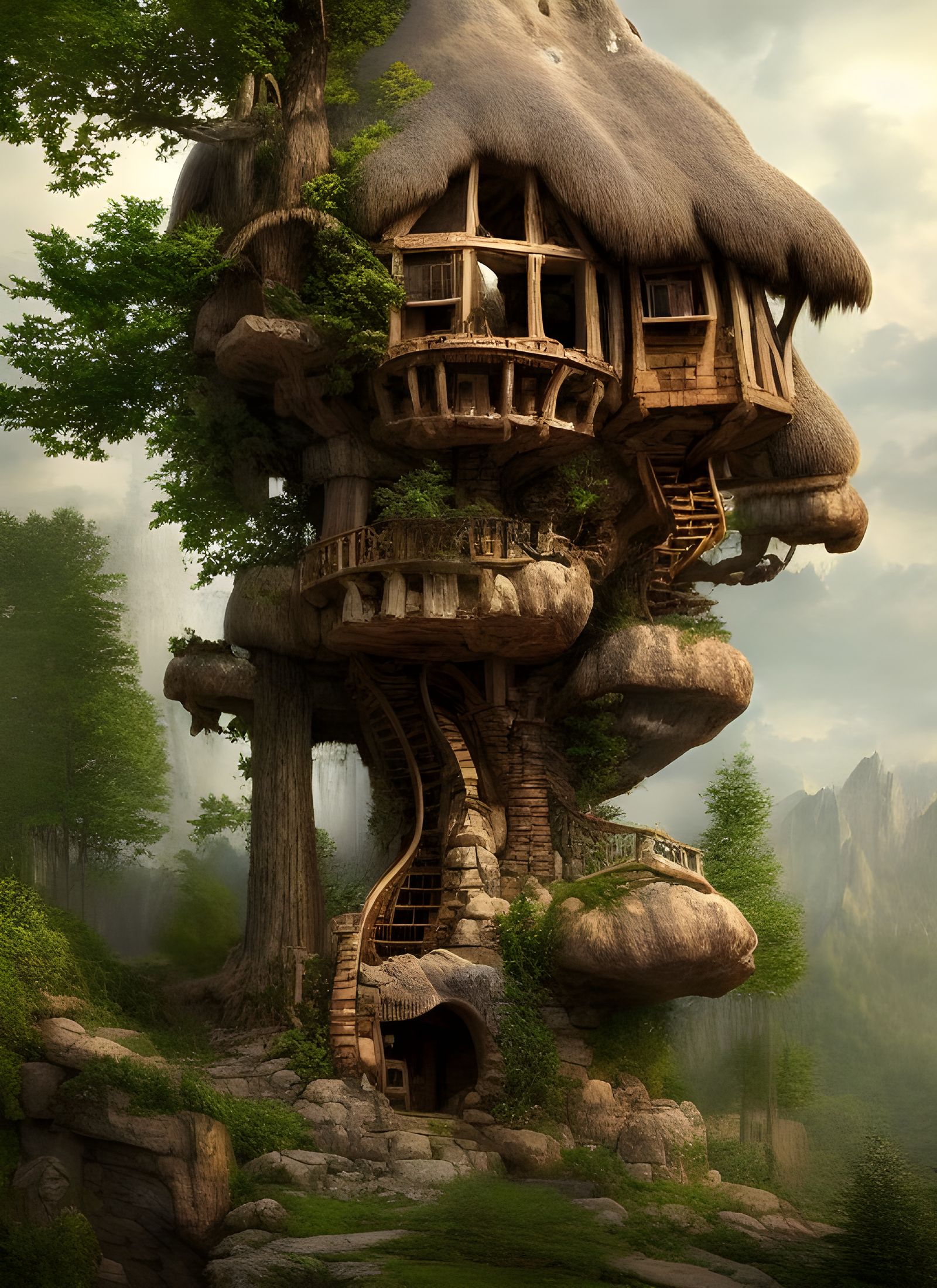 Stone Caveman Treehouse