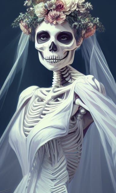 Skeleton Bride Portrait in Artstation Style