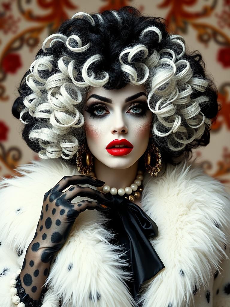 Edgy Cruella DeVille Portrait in Avant-Garde Glam Style