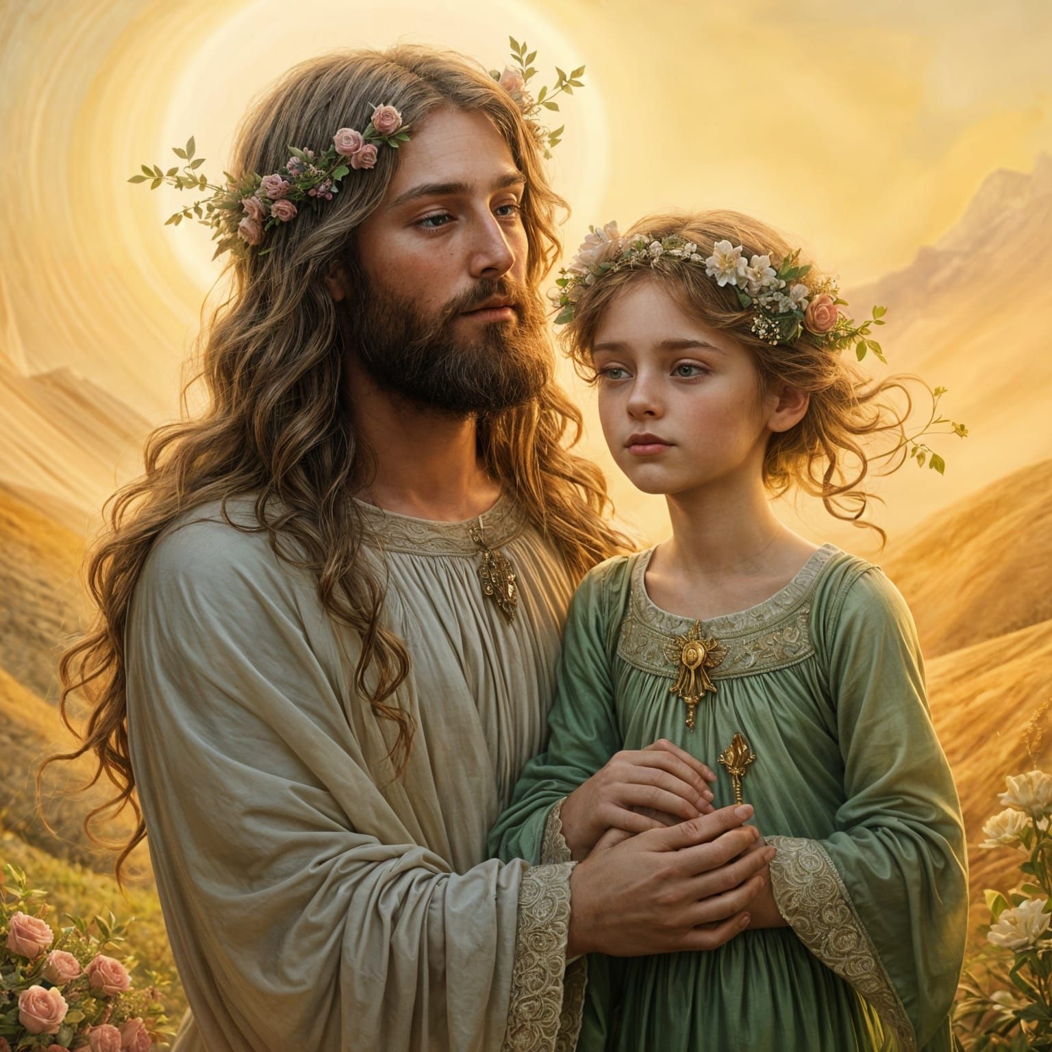 Jesus in Whimsical Fairy Tale Scene, Radiant with Divine Lig...