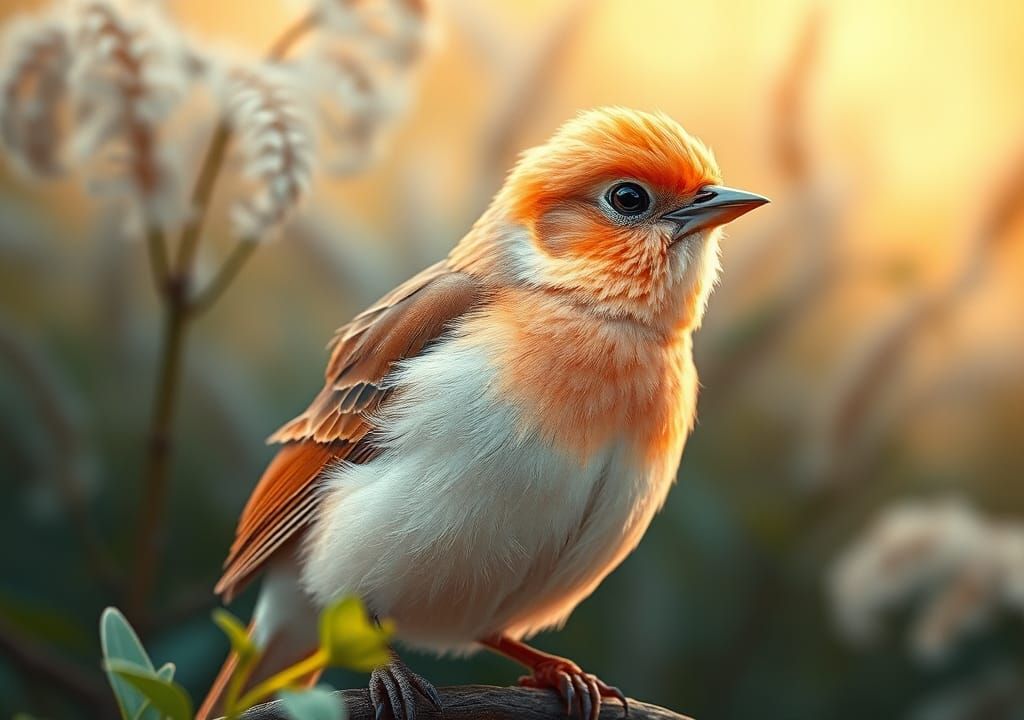 Peach Bird Portrait in Impressionist Style
