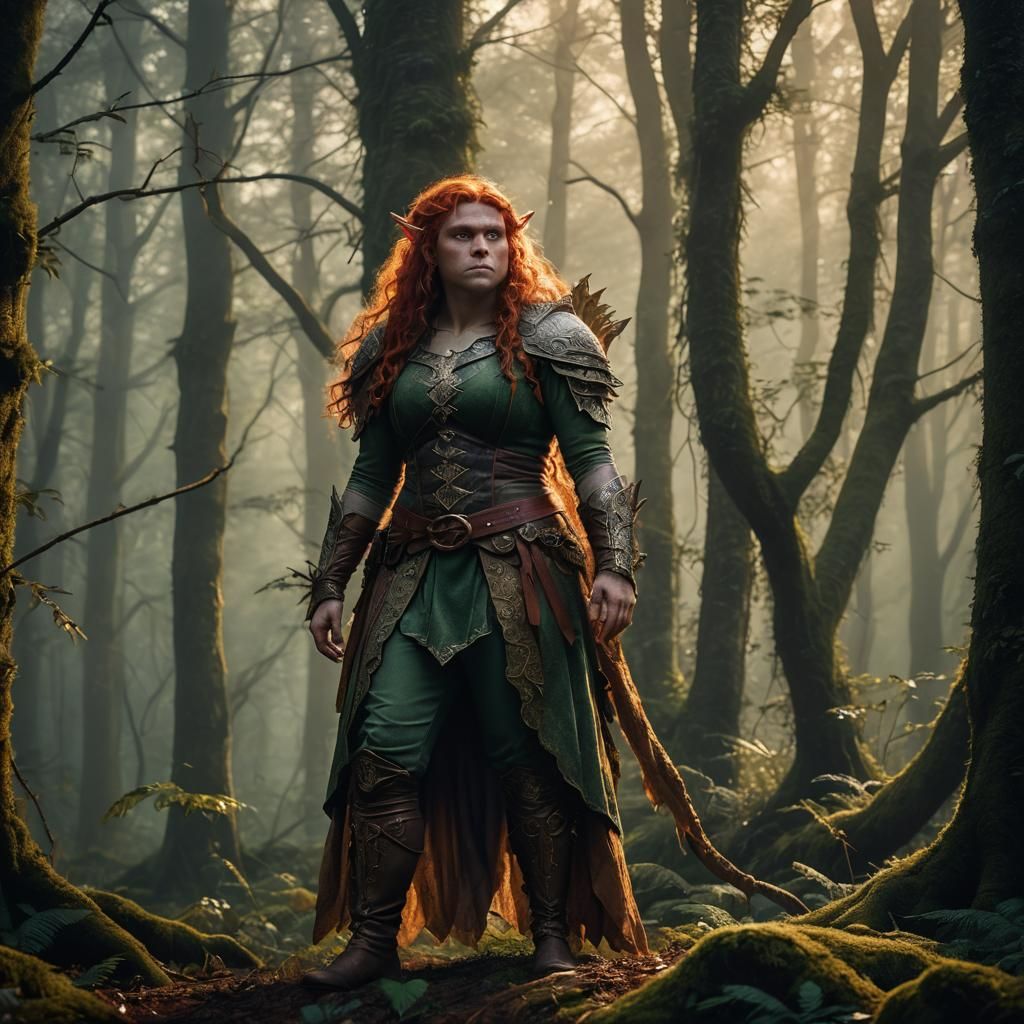 Voluptuous Elf in Misty Forest: Fantasy Realism