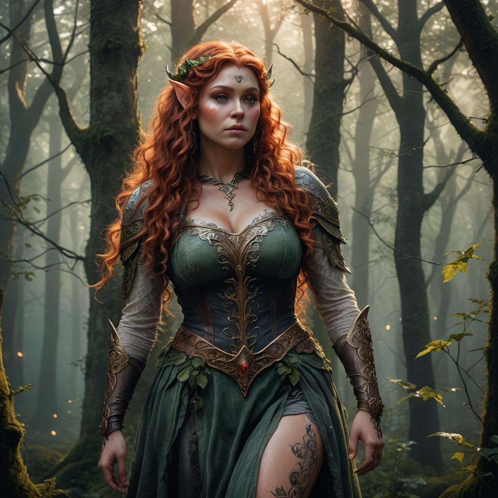 Voluptuous Elf Portrait in Fantasy Realism Style