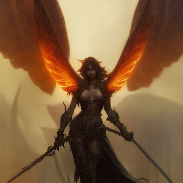 Fiery Winged Demon Warrior in Dark Fantasy Style