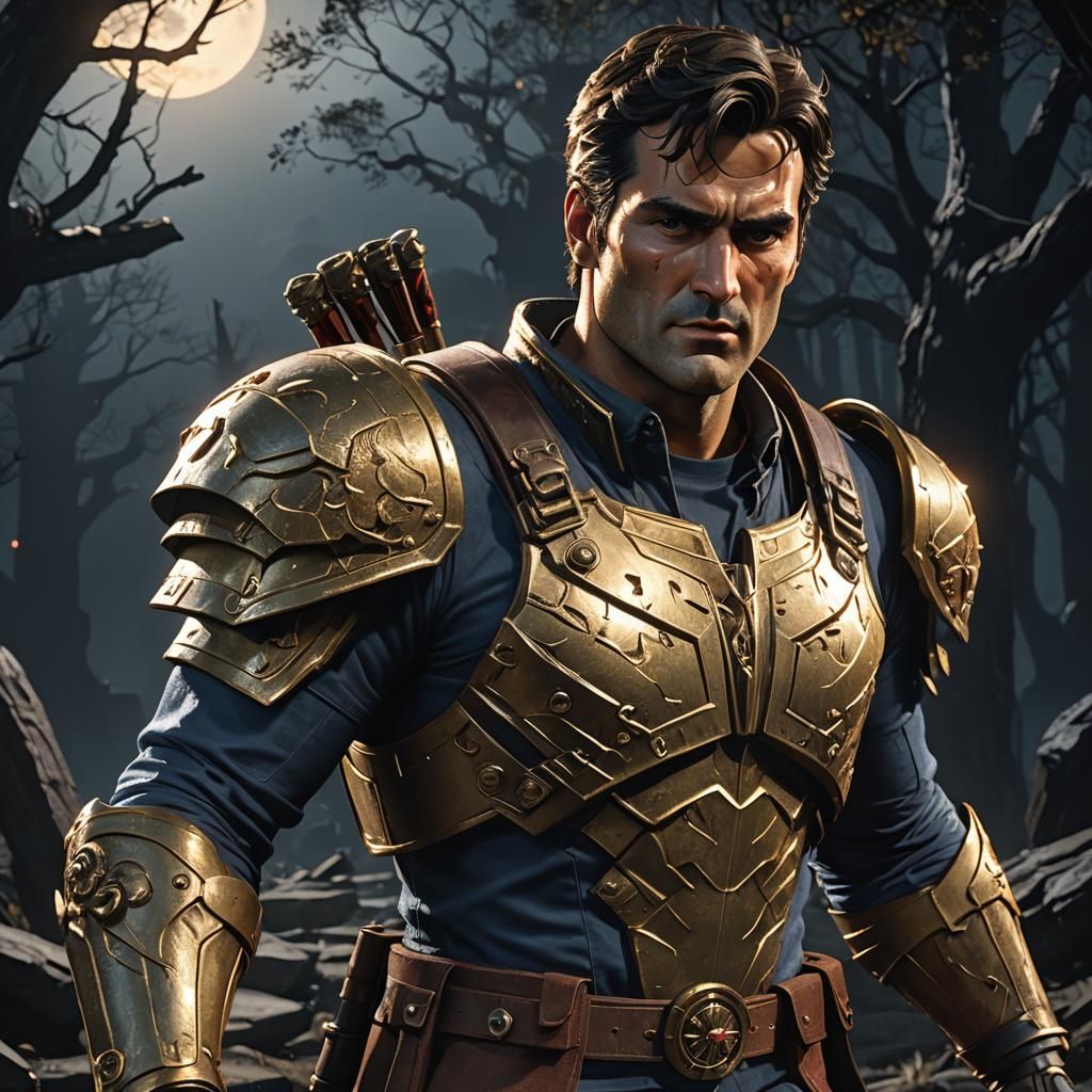 Ash Williams in Dark Fantasy Realm: 3D Anime Art