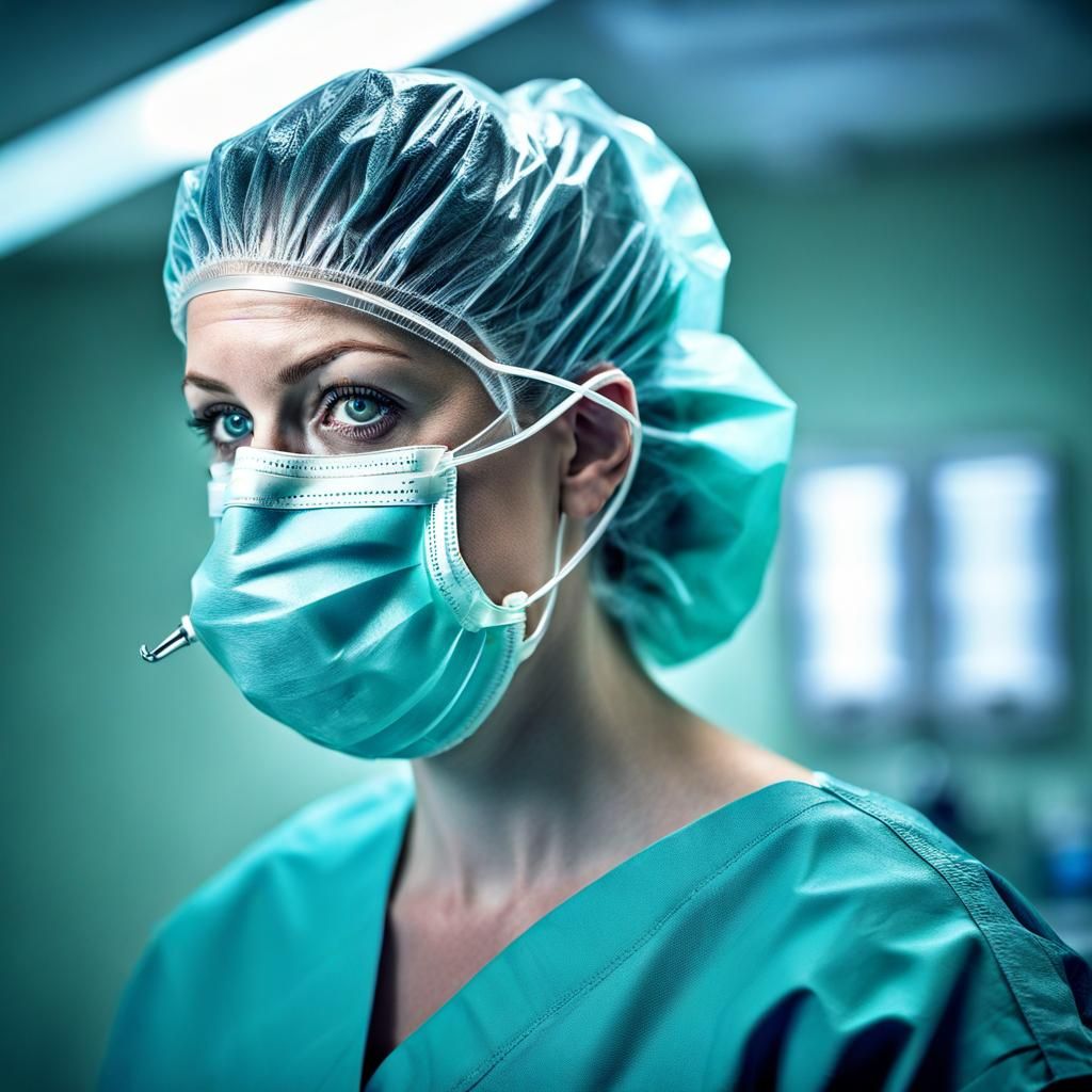 Hyperrealistic Portrait of Nurse in Operating Room