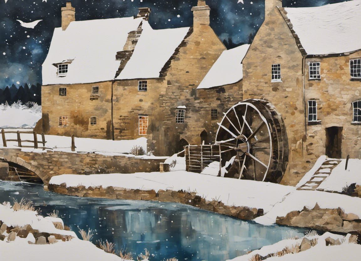 Winter Snow Scene at Cotswold Water Mill