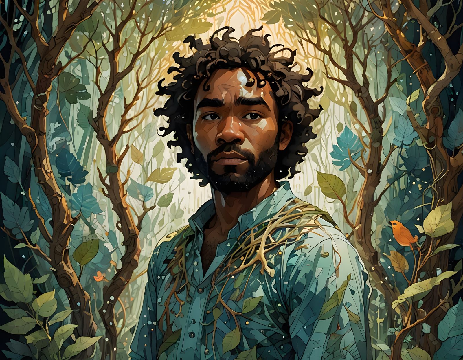 Childish Gambino Digital Painting with Intricate Motifs