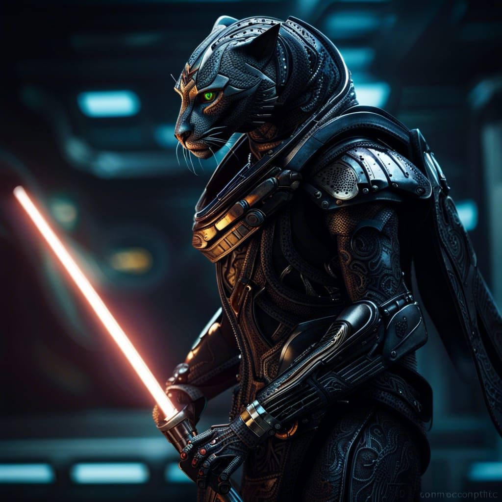 Robot Ninja Panther in Cyberpunk World