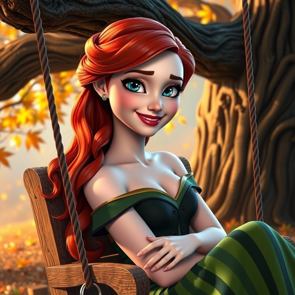 Queen Anna in Autumn Splendor on Wooden Swing