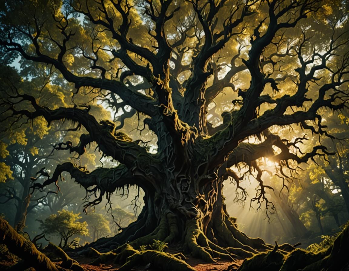 Mystical Forest: Ancient Tree in Dark Fantasy Art