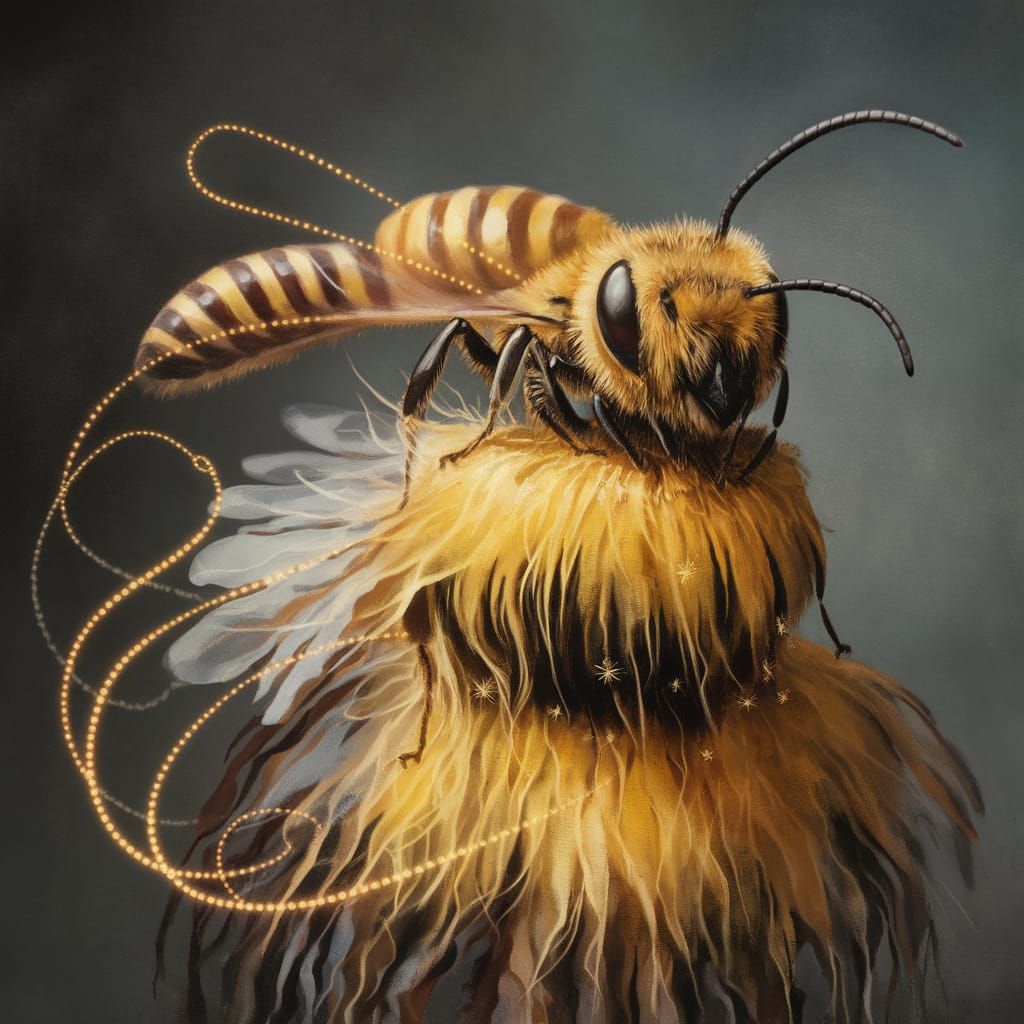 Surreal Landscape with Glowing Bees in Hyperdetailed Impress...