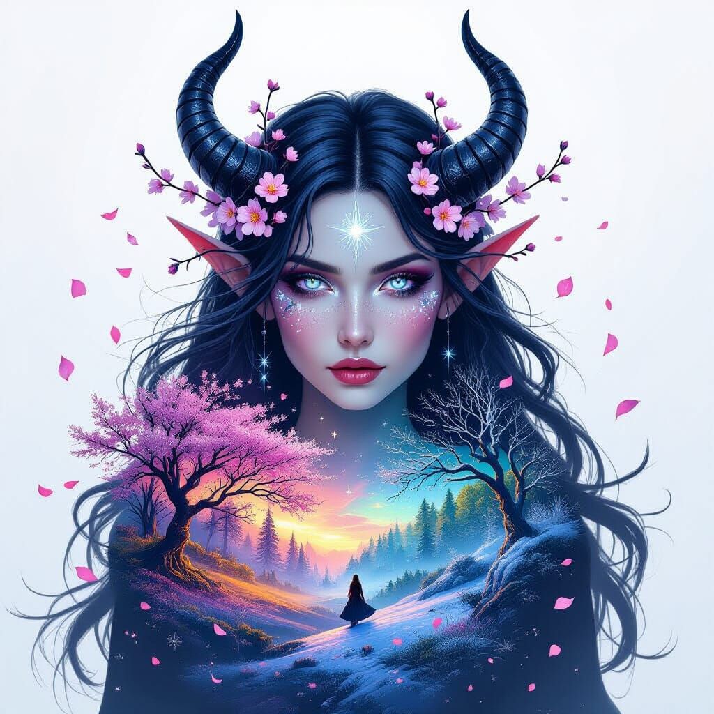 Tiefling in Forest: Surreal Hypermaximalist Double Exposure ...