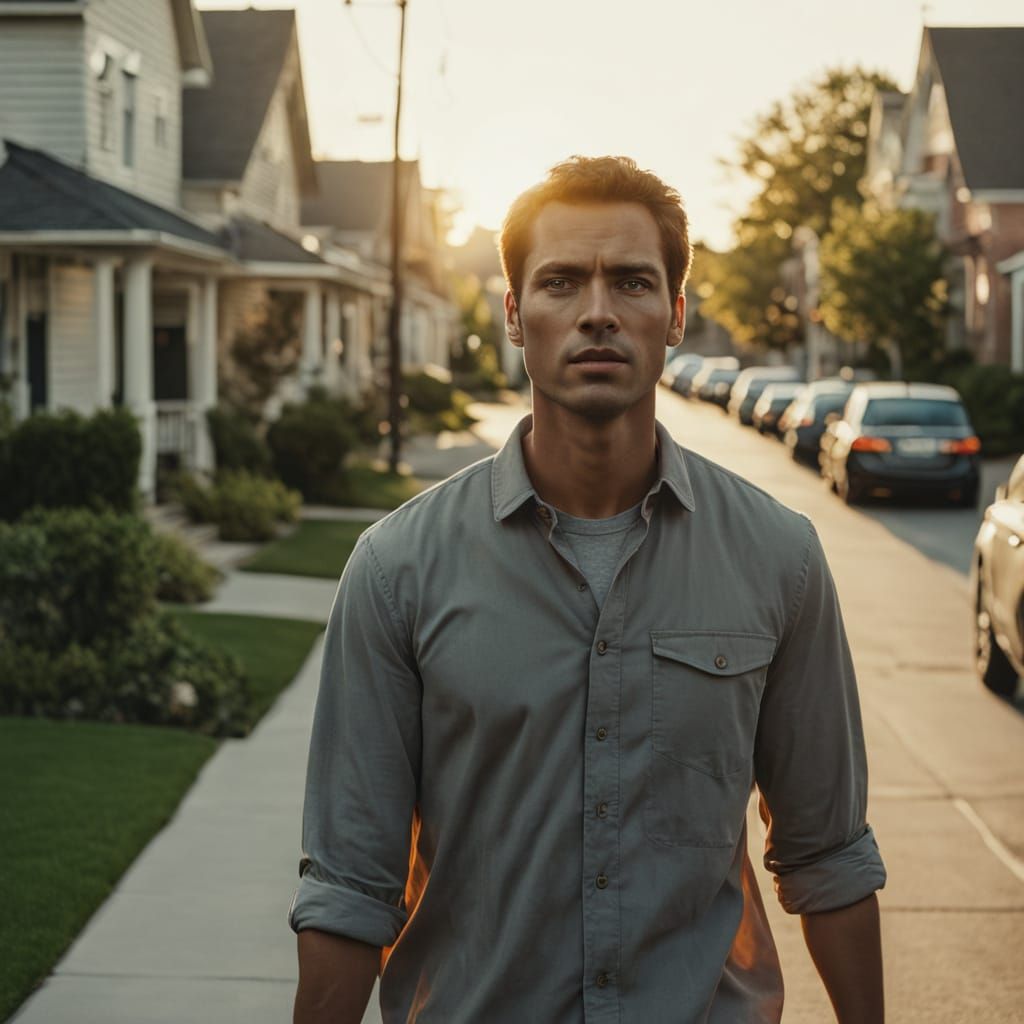 Suburban Sunset: A Cinematic Film Still