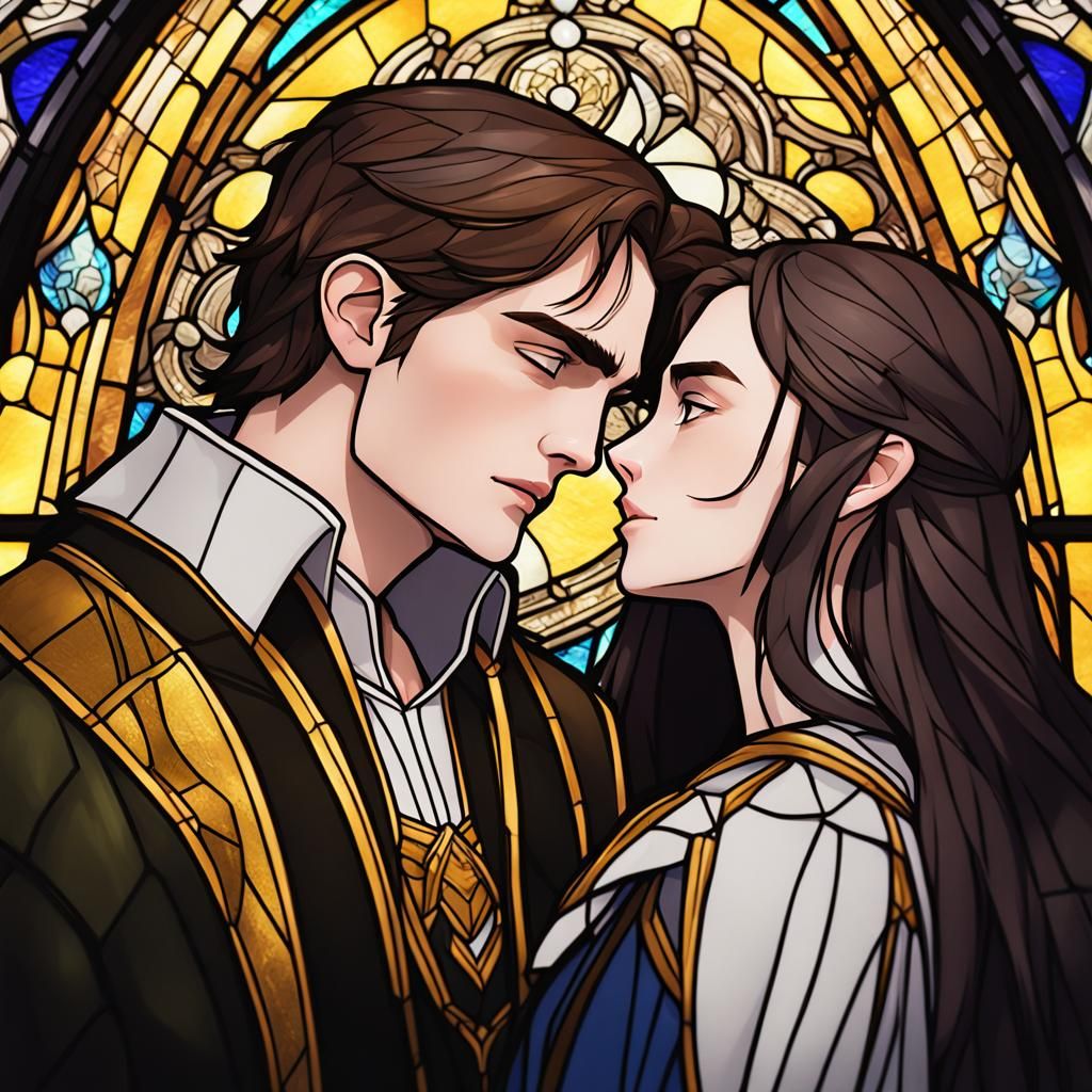 Stained Glass Kiss in 3D Anime Art