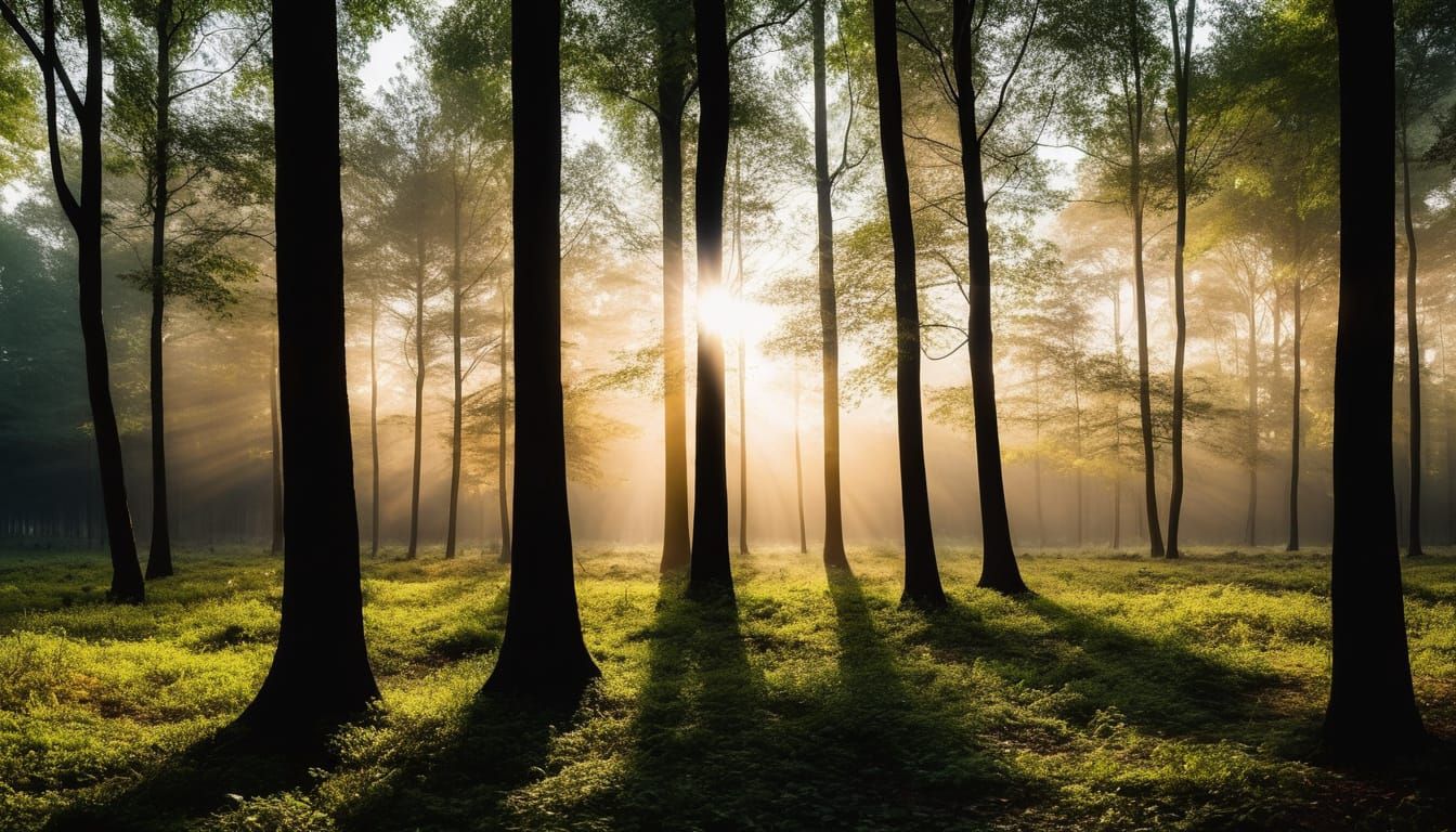 Sun Rises Over Forest Clearing: Landscape Photography