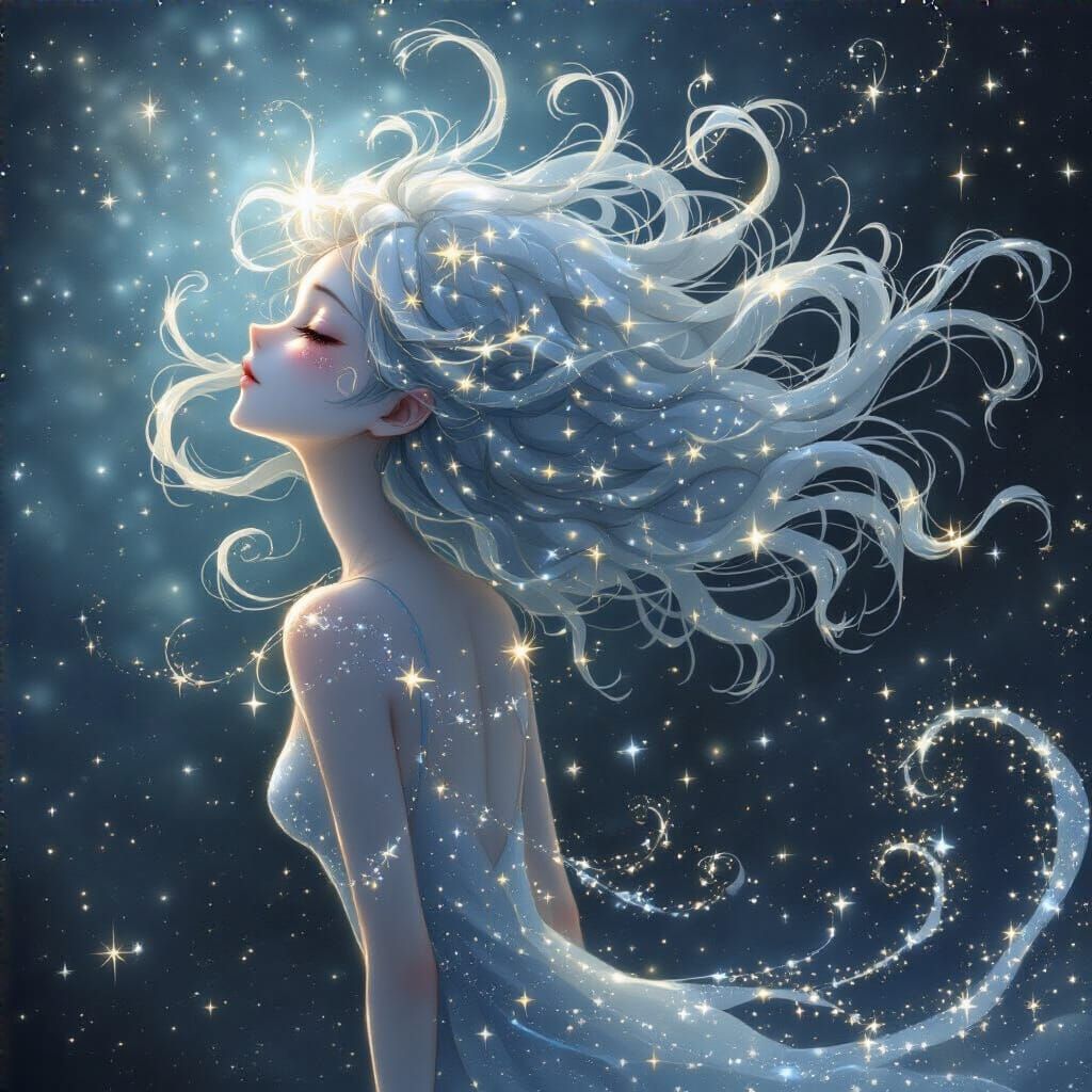 Ethereal Stardust Woman in Anime Style