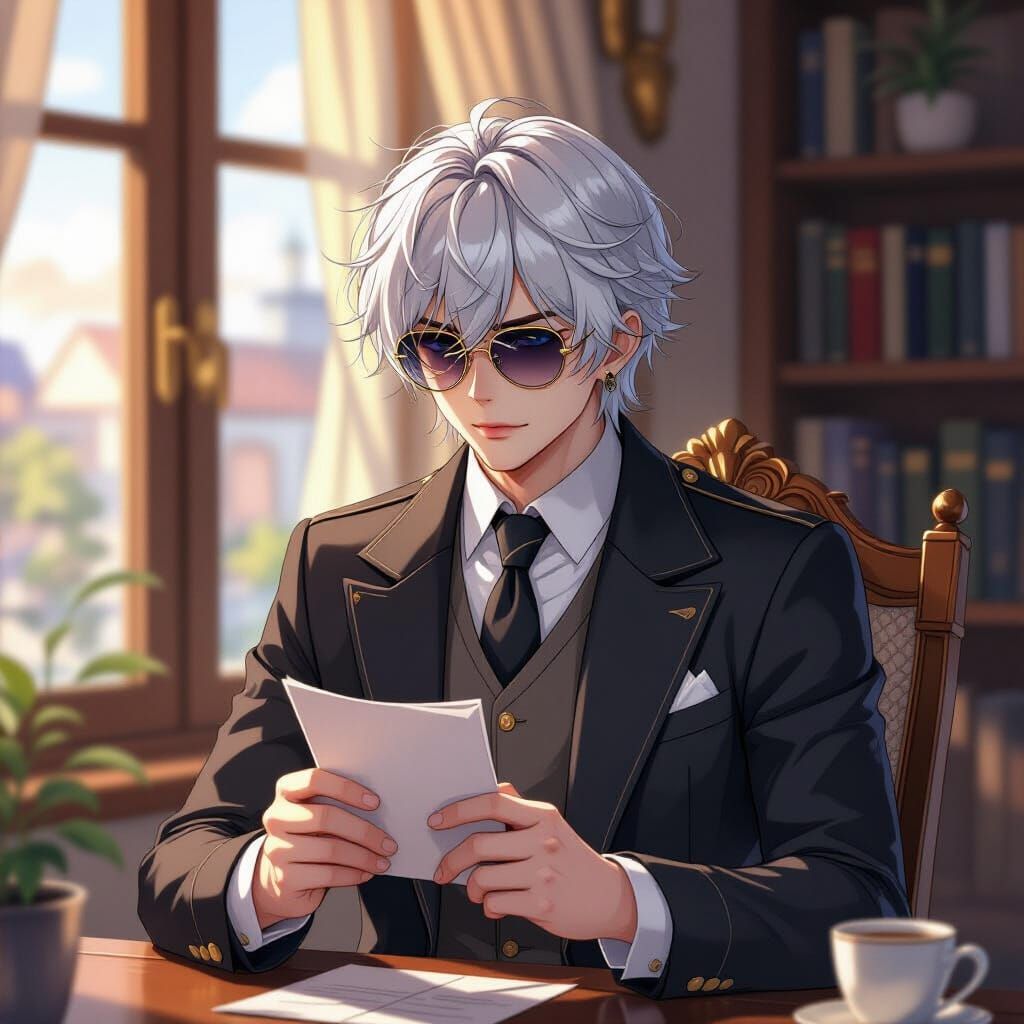 Anime Courtly Scene with Sunglasses at Dawn