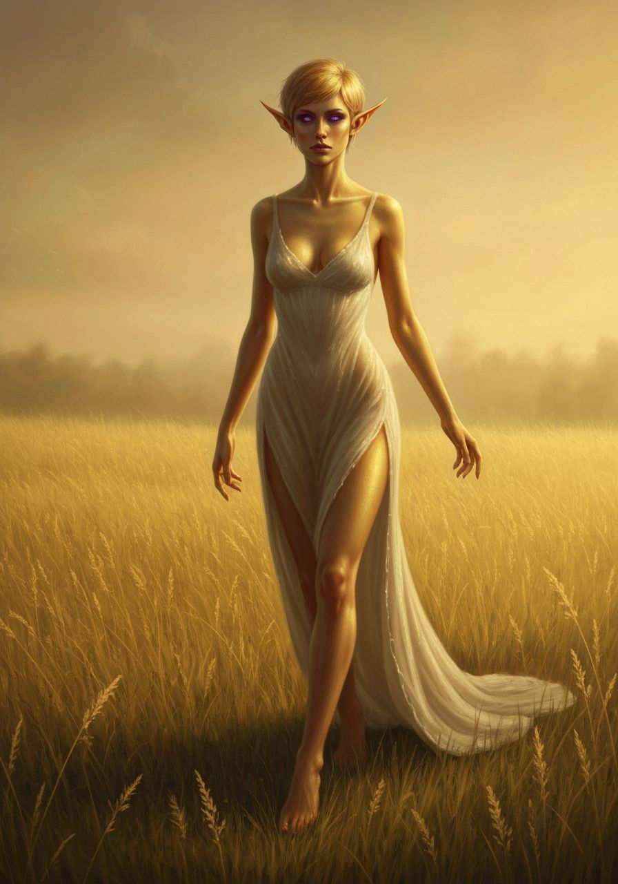 Golden Prairie Nymph in Ethereal Oil Painting