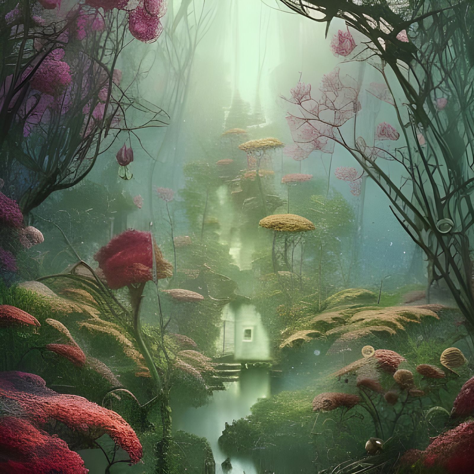 Detailed Forest Hill Shack with Flower Blossoms