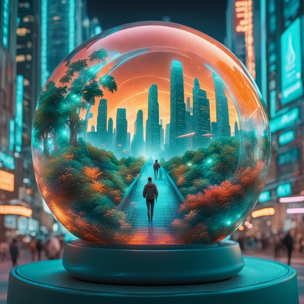 Futuristic Earth in Glass Ball: Neon Illustration