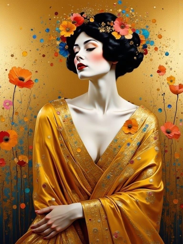 Golden Woman in Impressionistic Style with Abstract Details