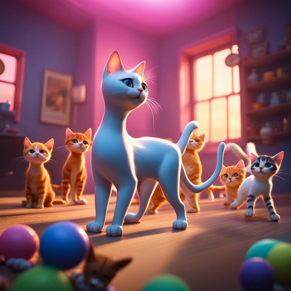 Playful Cats and Kittens in 3D Digital Art