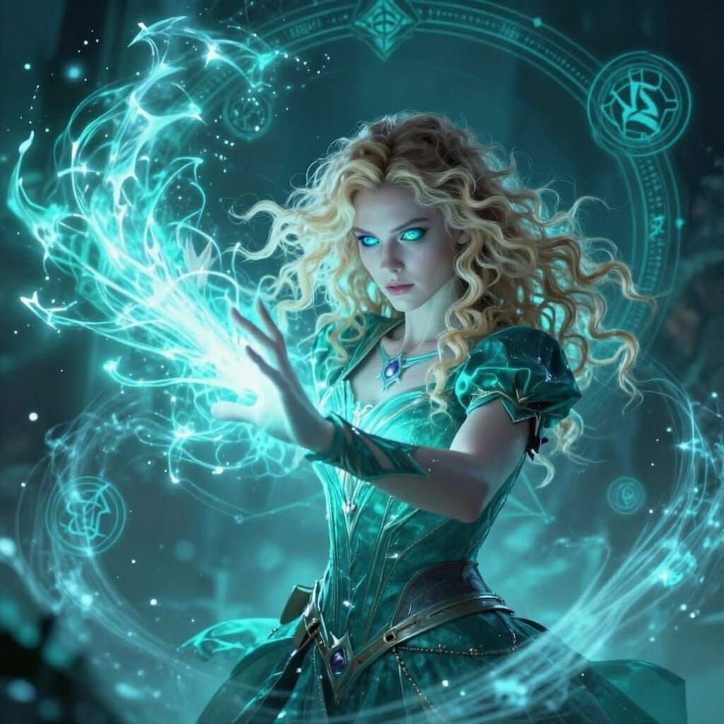 Frost Mage Casting Spell with Glowing Purple Eyes