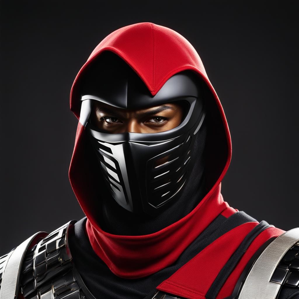 Muscular Ninja in White, Black, and Gold Armor