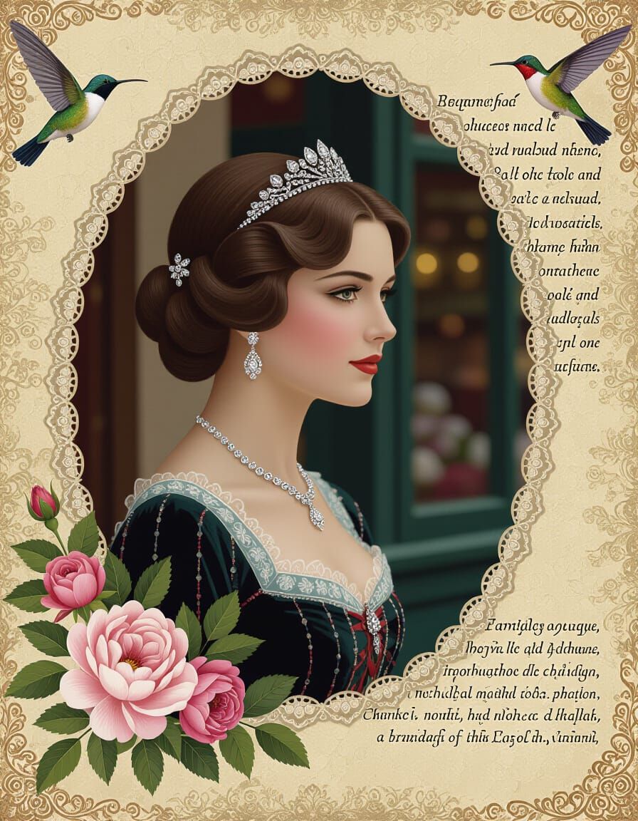 Cameo Woman with Diamonds Collage in Mixed Media