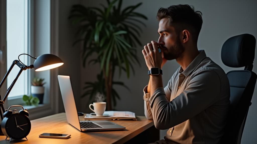 Man Working at Laptop in Modern Apartment