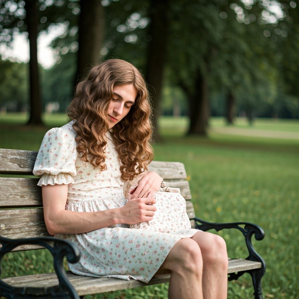 Delicate Young Man in Brolita Fashion Sits with Loving Girlf...