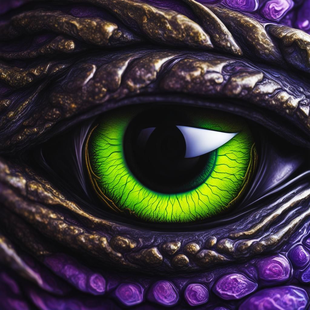 Dragon Eye Close-Up: Realistic, Fluorescent UV Blacklight