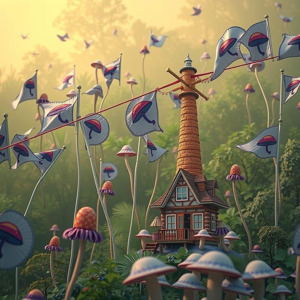 Whimsical Forest Sculpture with Fantastical Mushrooms