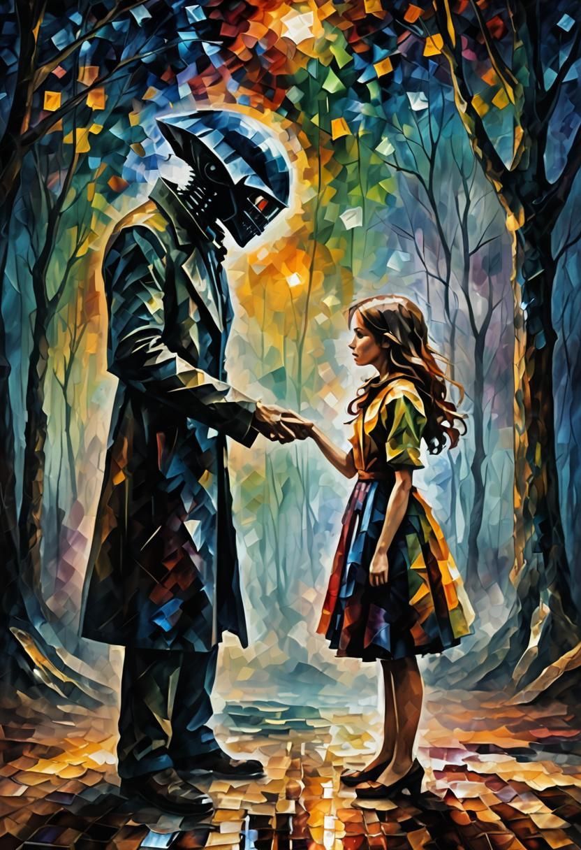 Alien Encounter with Alice in Maximalist Matte Painting