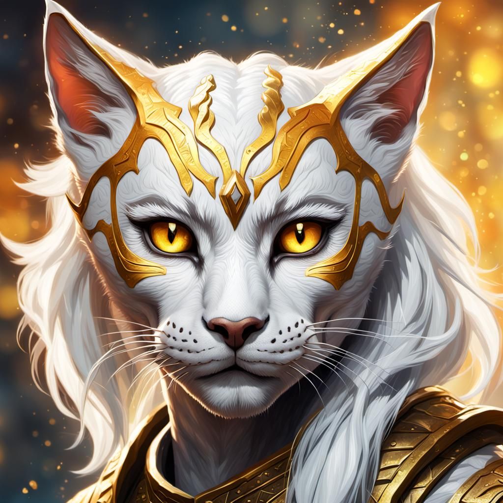 Hyperrealistic Khajiit Woman with Golden Eyes