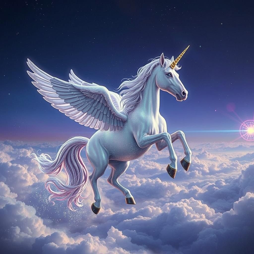 Majestic Flying Unicorn in a Mystical Realm
