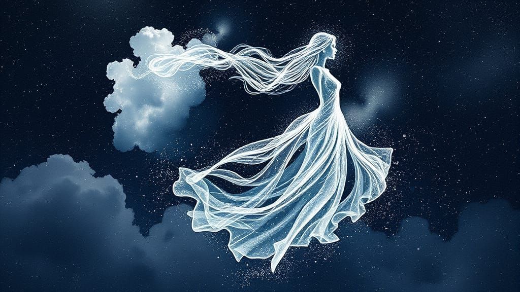 Ethereal Woman in Cosmic Fashion Illustration