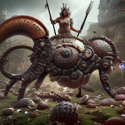 Epic Snail Warrior in a Digital Matte Painting