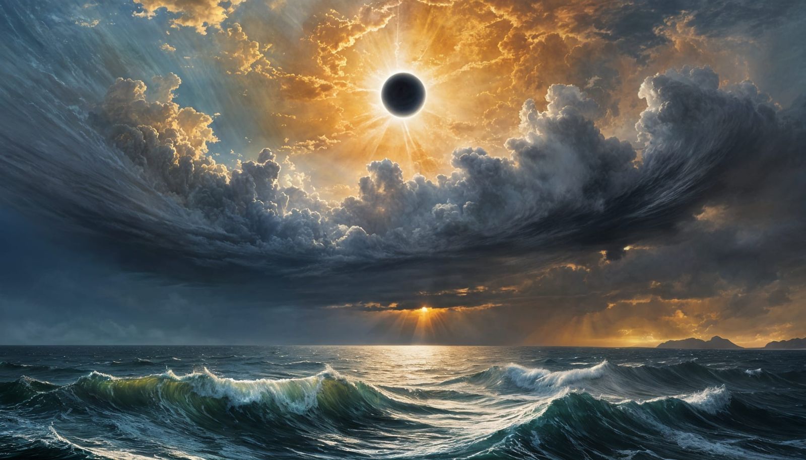 Ocean Solar Eclipse Oil Painting